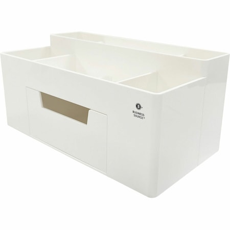 Business Source Multi-Grid Desktop Organizer, 7 Compartments, 1 Drawer, White BSN11879